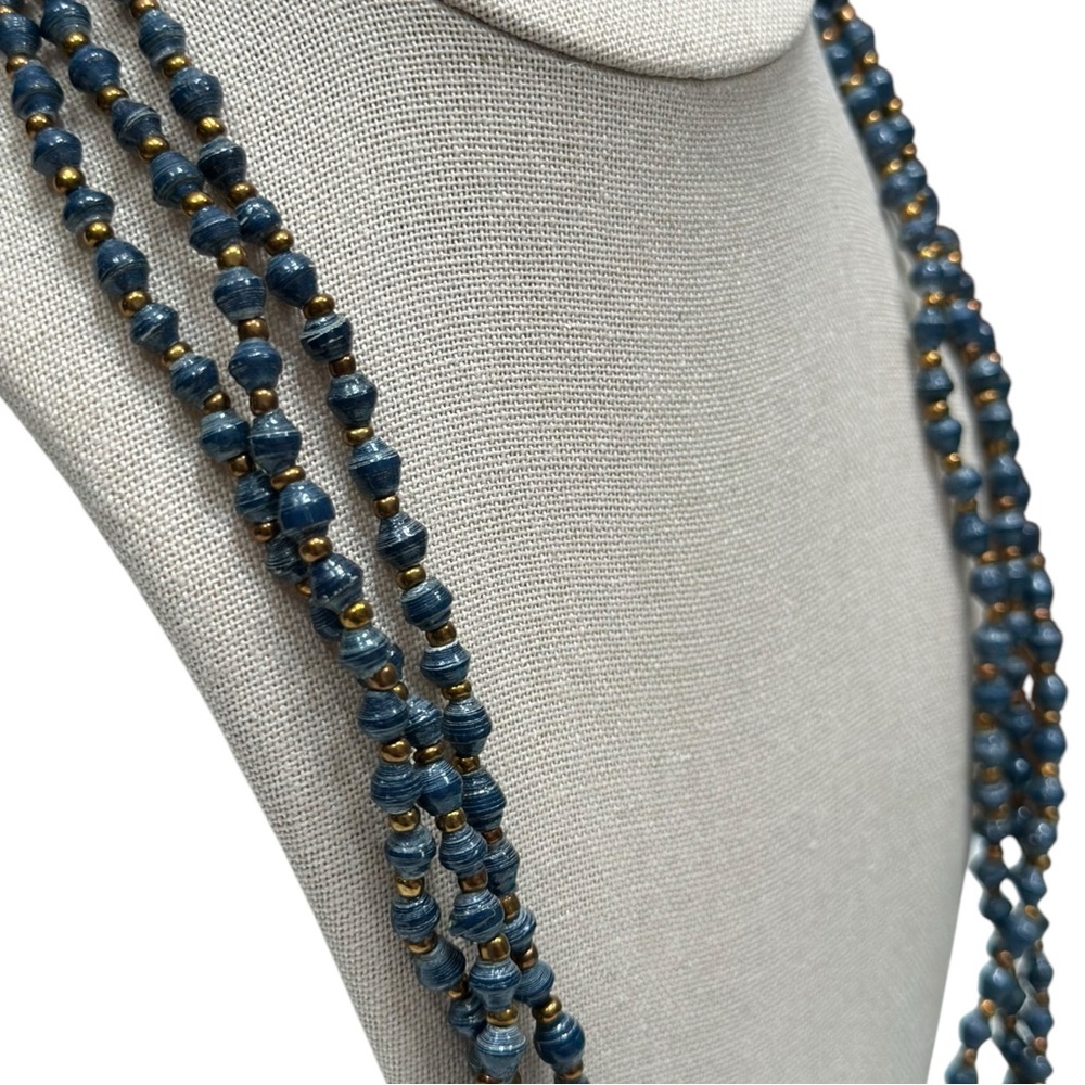 Blue Beaded Triple-Strand Long Necklace - Picture 6 of 9